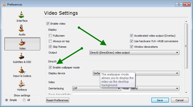 VLC video preference