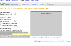 Embed Picasa picture in blog and website