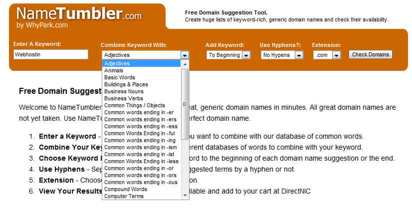 Nametumbler 5 Domain Name Suggestion Tools