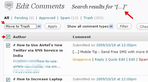 Delete All Present Trackbacks on wordpress blog