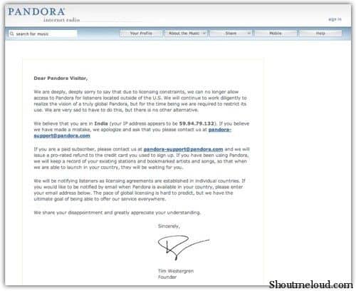 How to Access Pandora Radio Outside US : Hotspot shield