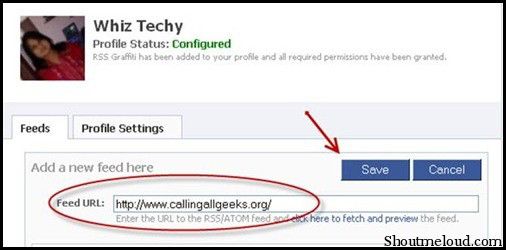 Post Blog’s RSS Feeds to Facebook Wall with RSS Graffiti FEEDURL