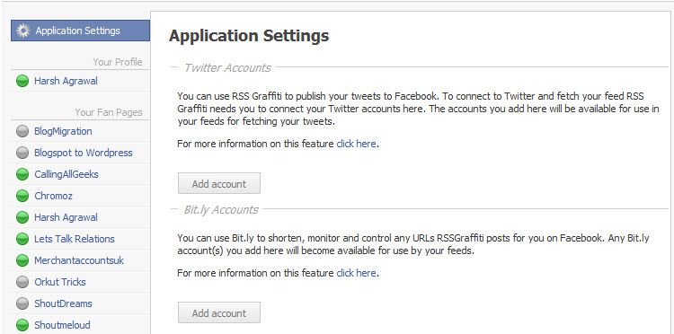 Facebook RSS Graffiti Settings Facebook RSS Graffiti Twitter Setting