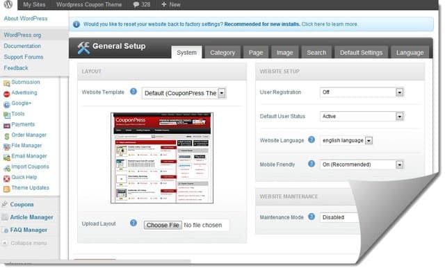 Coupon Theme dashboard