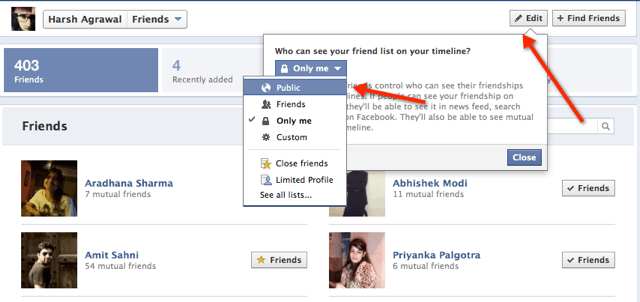 Facebook Friends Privacy setting