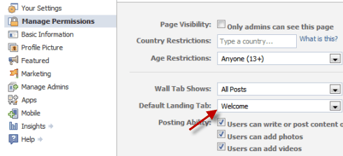 Facebook Fan Page - Setting up tab as default