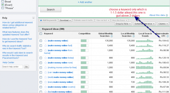 checking cpc and search counts in adwords tool