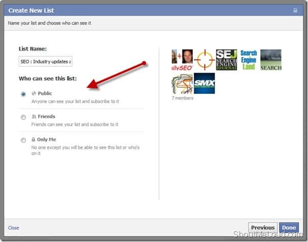 Public list Facebook