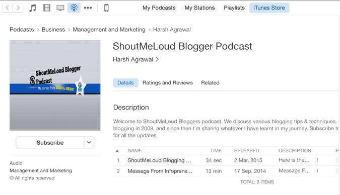 Blogging Podcast iTunes Store