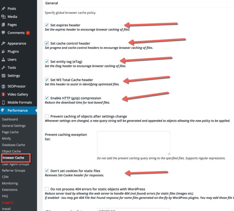 Browser cache settings