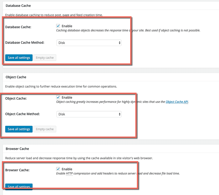 W3 Total cache settings