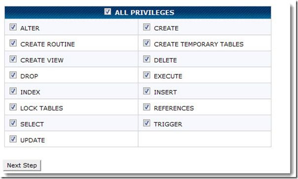 Privilegi al nuovo utente MYSQL