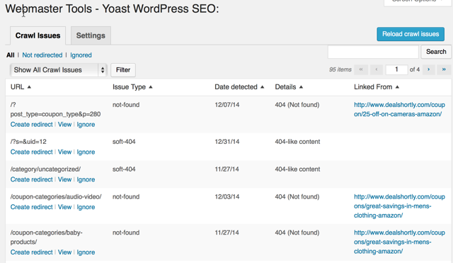 Google Crawl isse WordPress dashboard