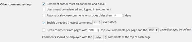 WordPress Comment settings