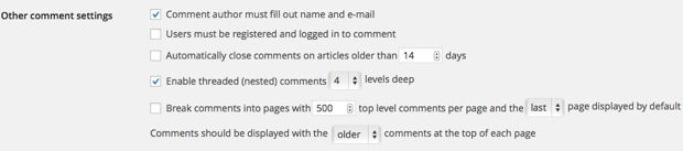 Paramètres de commentaires WordPress
