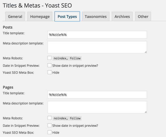 Post type SEO settings