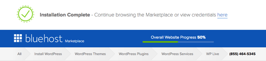 bluehost-wordpress-installation-complete