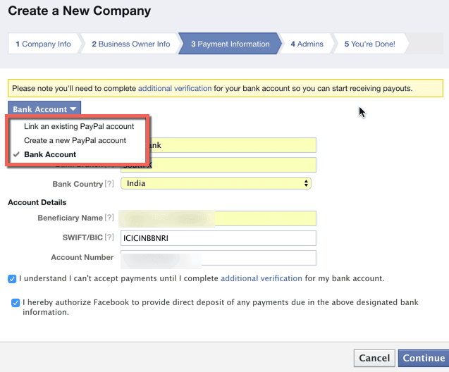 Audience network payment settings Audience network payment settings