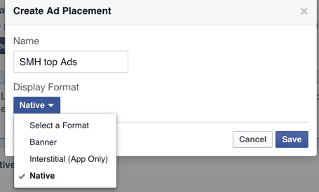 Create ad placement Facebook Instant articles