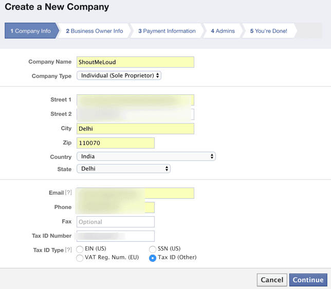 Create company for Facebook Ad payment Create company for Facebook Ad payment