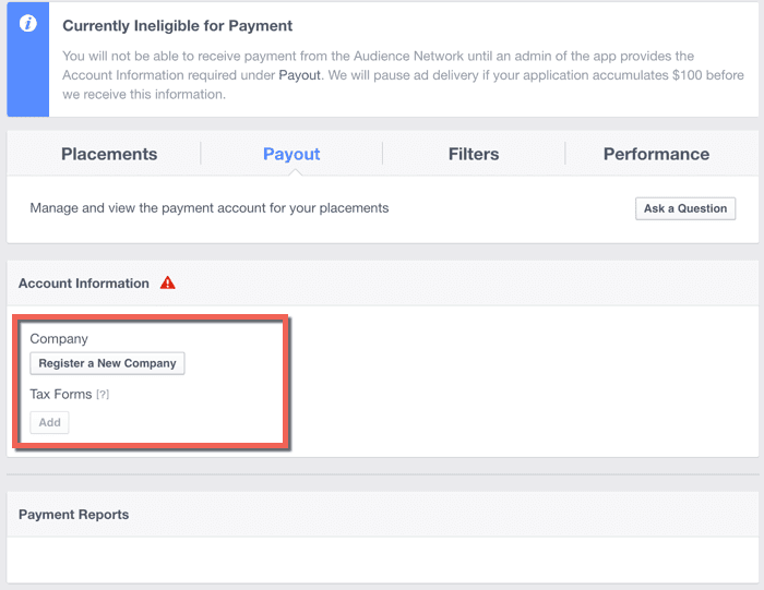 Facebook audience network Payment