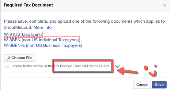 Tax forms for Facebook ad publishers