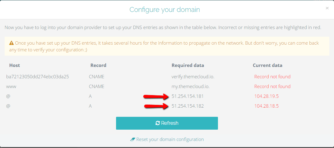 Configure domain - Themecloud