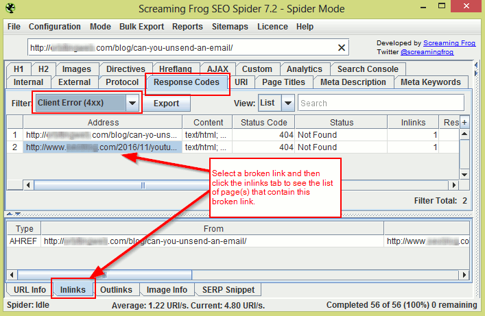 Screamingfrog links checker