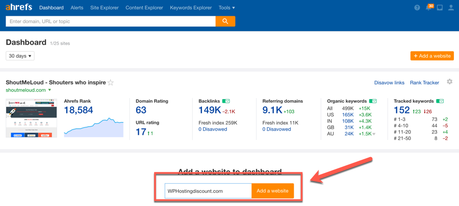 Ahrefs dashboard Ahrefs dashboard