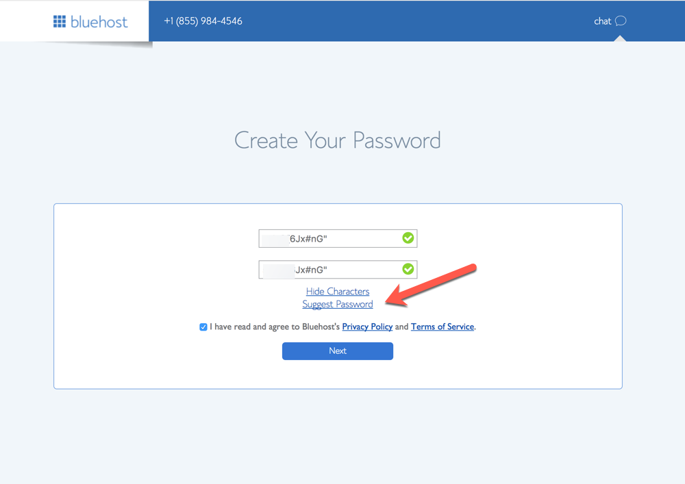 Create Bluehost Password