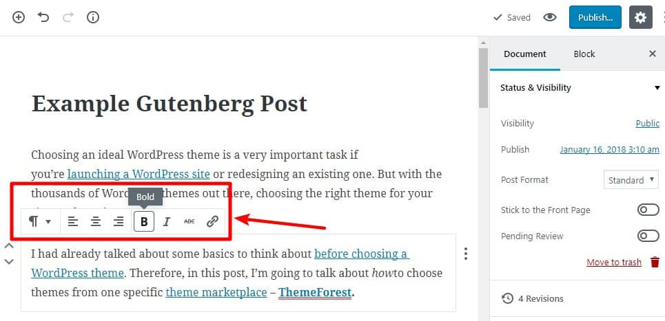 formatting text with gutenberg