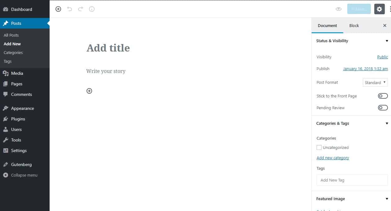 the wordpress gutenberg editor interface