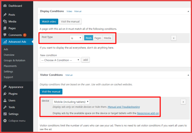 Ad Display Conditions Ad Display Conditions